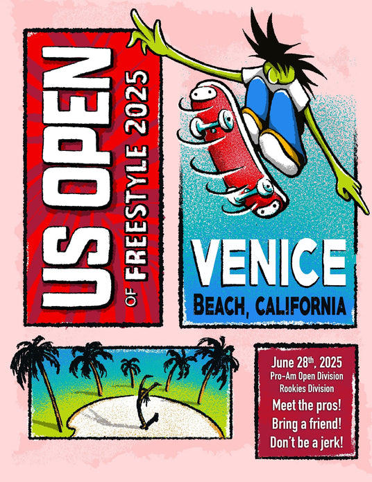 u.s. open of freestyle skateboarding venice beach skate competition championship flatground rodney mullen contest with andy anderson june 28th and 29th 2025
