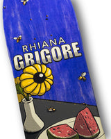 rhiana grigore pro freestyle skateboard by waltz skateboarding oldschool purple wood blue woodgrain skateboar deck complete with watermelon and daisy