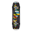mike osterman pro waltz freestyle skateboard deck complete pre-built with black wheels, colorful baseball hats graphic comic book artwork black stain skid plates black wheels offset flatground